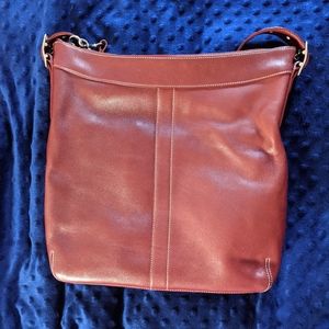 Red leather Coach crossbody hobo bag